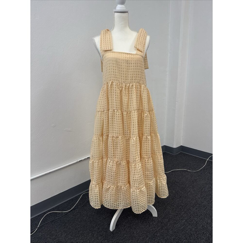 NWT Sister Jane Square Neck Ruffle Tier Cottagecore Gingham Midi Dress Women S